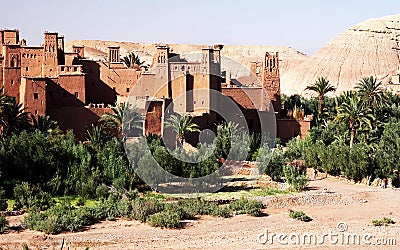 Panoramic view of Ait Benhaddou, a UNESCO world heritage site in Morocco. Kasbah, ksar. Stock Photo