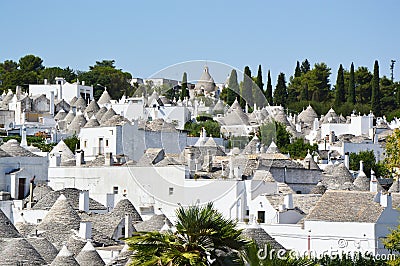 Panoramic view of Alberobello with trulli roofs and terraces, Apulia region, Southern Italy Stock Photo