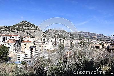 Panoramic view of Alcoy city and Sierra de Mariola in the background Stock Photo