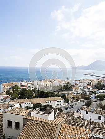 Panoramic view of Altea village from the viewpoint on a clear sky background Stock Photo