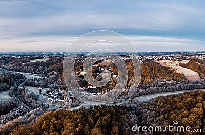 panoramic view of Altenberger Dom, Germany. Drone photography. Stock Photo