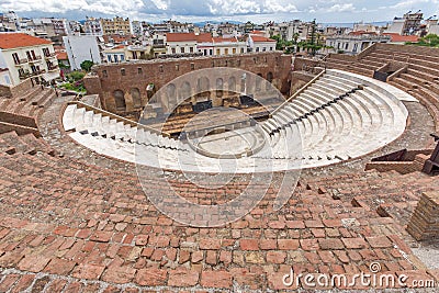 Panoramic view of Amphitheater in Roman Odeon, Patras, Peloponnese, Greece Stock Photo