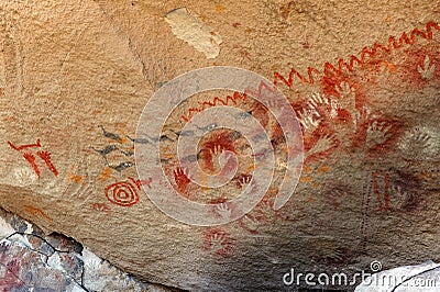 Panoramic view of ancient cave paintings in Patagonia, Argentina Stock Photo