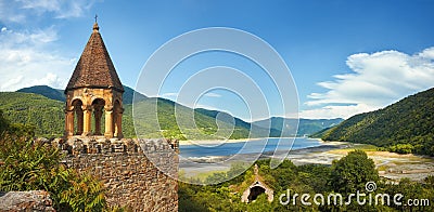 Panoramic view of Aragvi River from height of Ananuri fortress. Country of Georgia Stock Photo