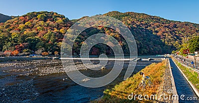 Panoramic view of Arashiyama in autumn season. Editorial Stock Photo