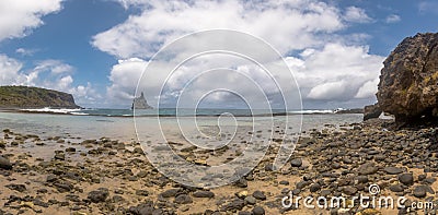 Panoramic view of Atalaia Beach with Morro do Frade on Background - Fernando de Noronha, Pernambuco, Brazil Stock Photo