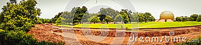 Panoramic view of Auroville is a universal city in the making in Puducherry, South India dedicated to the ideal of human unity whe Editorial Stock Photo