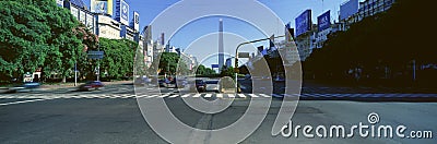 Panoramic view of Avenida 9 de Julio, widest avenue in the world, and El Obelisco, The Obelisk, Buenos Aires, Argentina Editorial Stock Photo