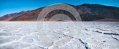 Panoramic view Badwater basin and Black Mountains. Salt flats, Death Valley, California Stock Photo