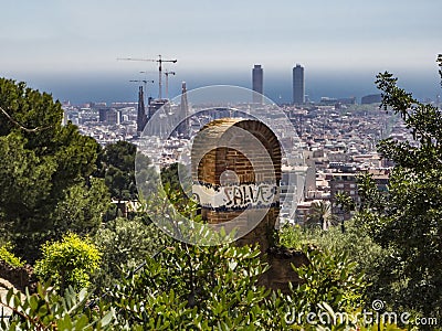 Panoramic view of Barcelona from Park GÃ¼ell Editorial Stock Photo