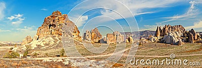 Panoramic view of beautiful mountain landscape of Cappadocia Stock Photo