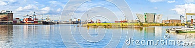 Panoramic view of the Belfast`s harbour with the museum of the h Stock Photo