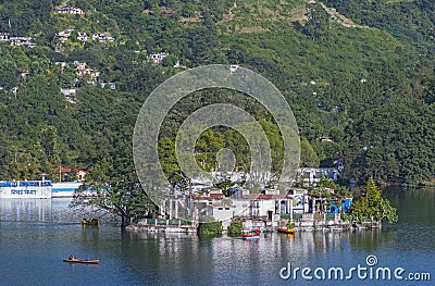 View of Bhimtal Lake Boat club, Bhimtal, Nainital, India Stock Photo