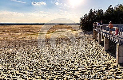 Panoramic view of Bledowska Desert with observation platform at Dabrowka view point near Chechlo in Lesser Poland Editorial Stock Photo