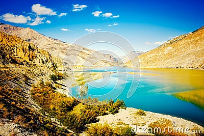 Panoramic view blue water of Chorokhi in Turkey Artvin region with scenic mountains background Stock Photo