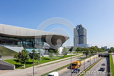 Panoramic view of BMW museum, BMW Welt and BMW Headquarters , Munich, Germany, March 2020 Editorial Stock Photo