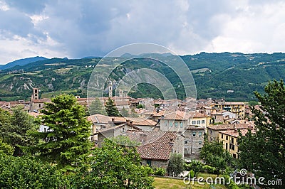 Panoramic view of Bobbio. Emilia-Romagna. Italy. Stock Photo