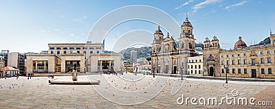 Panoramic view of Bolivar Square with the Cathedral and the Colombian Palace of Justice - Bogota, Colombia Stock Photo