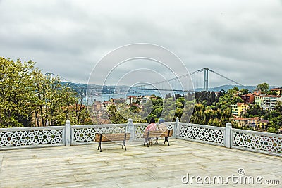 Panoramic view of Bosphorus and Bosphorus Bridge Editorial Stock Photo