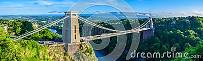 Panoramic view of Bristol suspension bridge at sunset Stock Photo