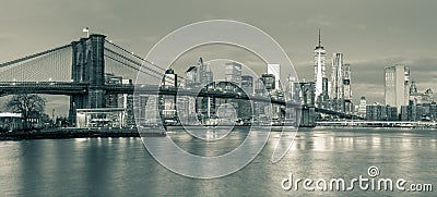 Panoramic view of Brooklyn Bridge and Manhattan in New York Cit Stock Photo