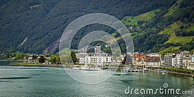 Panoramic view of Brunnen town in Switzerland Stock Photo