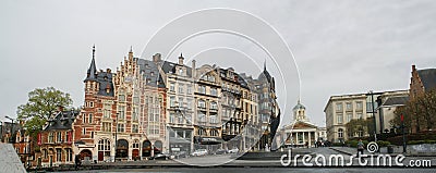 Panoramic view of the buildings and fountain in Ravensteinstraat ravenstein street. Editorial Stock Photo