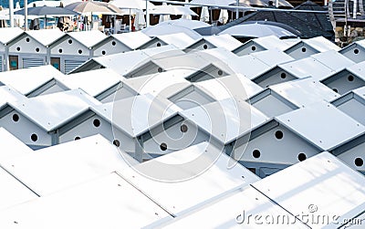 Panoramic view of the cabins in a bathhouse. Stock Photo