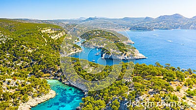 Panoramic view of Calanques National Park near Cassis fishing village, Provence, South France Stock Photo
