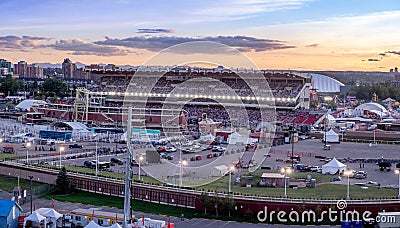 Panoramic view of the the Calgary Stampede at sunset Editorial Stock Photo