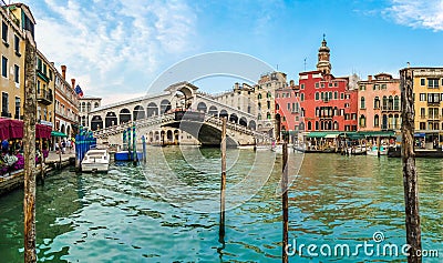 Panoramic view of famous Canal Grande with famous Rialto Bridge in Venice, Italy Stock Photo