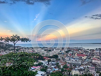 Panoramic View of Cap-Haitien Haiti with an Awesome Sunset Sky Stock Photo