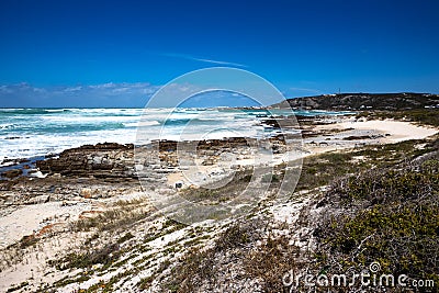 Panorama of Cape Agulhas, the southernmost point of africa Stock Photo