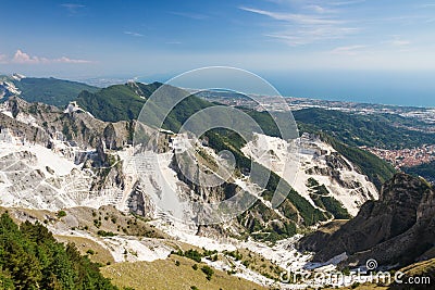 Panoramic view of Carrara's marble quarries in Tuscany, Italy Editorial Stock Photo