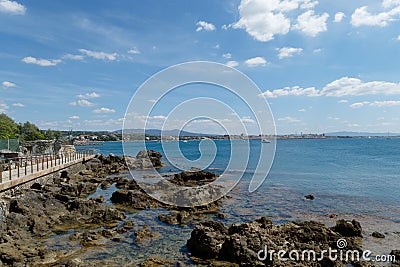 Panoramic view from Castiglioncello pretty seaside village along the coast of the Etruscans . Tuscany , Italy Stock Photo