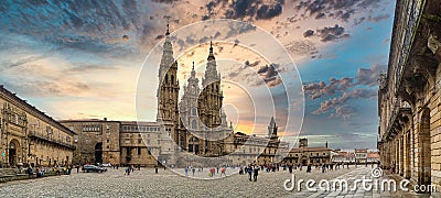 Panoramic view of the Cathedral of Santiago de Compostela Stock Photo