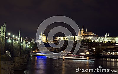 Panoramic view Charles Bridge Vltava River Castle district crui Stock Photo