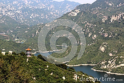 Panoramic view of Chinese temple on the hills of Qinglongxia, Beijing Stock Photo