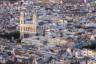 Panoramic view on Church of Saint-Sulpice from Montparnasse Tower, Paris. France Stock Photo