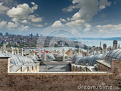 Panoramic view of city Istanbul, Bosphorus bridge from Galata tower.Turkey. Stock Photo