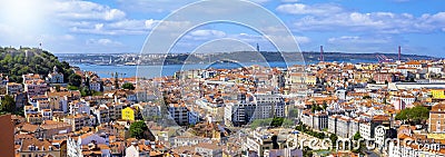 Panoramic view of the cityscape of Lisbon with Sao Jorge Castle and the Alfama district Stock Photo