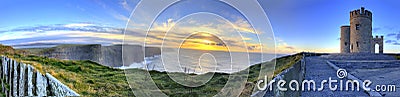 Panoramic view of the Cliffs of Moher at sunset. Stock Photo