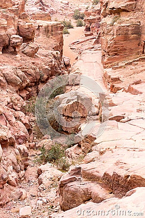 Mountain path to the Monastery, ancient city of Petra, Jordan Stock Photo