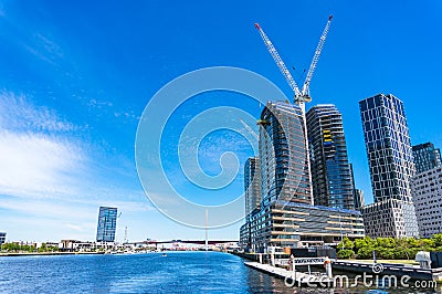 Panoramic view of construction of luxury apartment buildings wit Stock Photo
