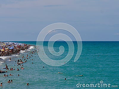 Panoramic view of crowded Batumi beach, Adjara, Georgia. Editorial Stock Photo