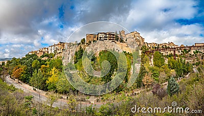 Panoramic view of Cuenca and famous hanging houses, Spain Stock Photo