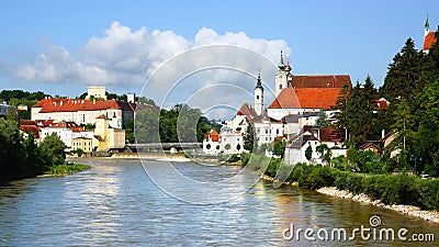 Panoramic view of the dam and the Steyr. Stock Photo