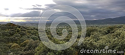 Panoramic view of the Dehesa in the Ambroz valley in Extremadura Stock Photo