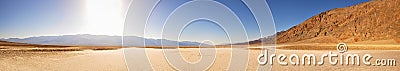 Panoramic View in the Desert at th e Bottom of Badwater Bassin Stock Photo