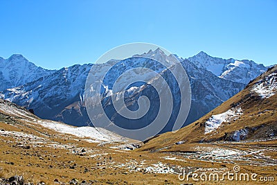 Panoramic view of the desolated landscape on the mount Elbrus Stock Photo
